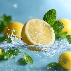 A photo of a halved lemon splashing video, generation AI 