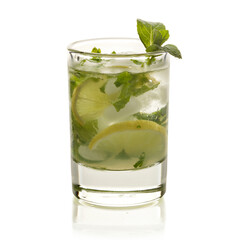 glass of cocktail with mojito, isolated on white