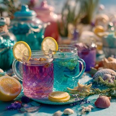 Mermaid themed tea party, generation AI 