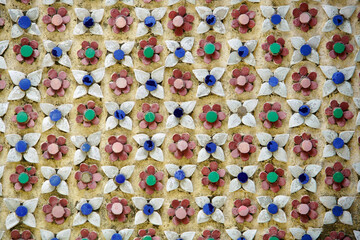Colorful Floral Pattern with Geometric Design on Wall Surface
