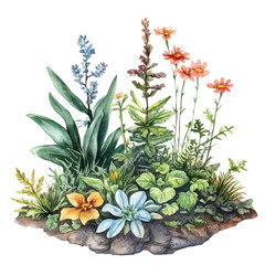 Underground Flora, watercolor vector, isolated on a white background.