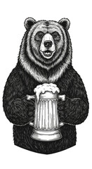 Bear Cartoon with Beer Mug Illustration Transparent Background