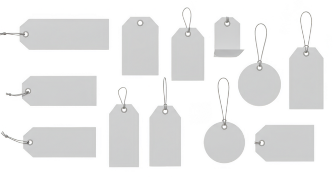 Blank Paper Tag Label Mockups Price Tags with String Transparent