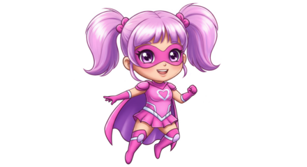Cartoonish Chibi Superhero Girl Illustration in Pink Costume on Isolated Background
