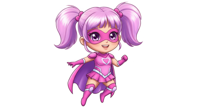 Cartoonish Chibi Superhero Girl Illustration in Pink Costume on Isolated Background - Powered by Adobe