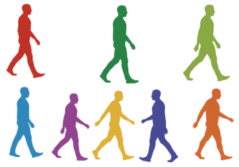Colorful Silhouette Illustration Of Group People Walking On Transparent Background