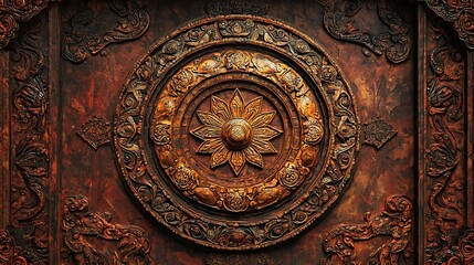 Obraz premium Ornate circular design on rusty metal