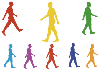 Colorful Silhouette Illustration of Walking People on Transparent Background