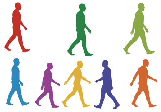 Colorful Silhouette Illustration Of Group People Walking On Transparent Background