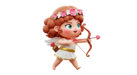 Cute Cartoon Cupid with Arrow 3D Render on Transparent Background