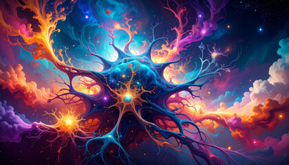 Neural Network Star Nursery  . Artificial Intelligence concept. Generated Image