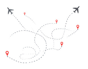 Intricate network of paths leading to various destinations, symbolized by red markers