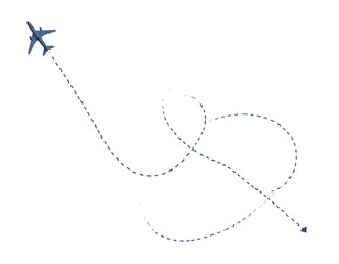 Airplane-shaped arrow forming a heart.  Symbolic of travel and love