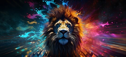 pop surreal unreal silhouettes spiral towards lion, ai generatif