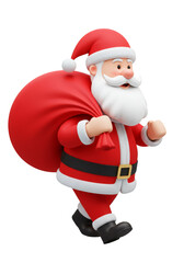 Cartoon Santa Claus 3D Character with Red Bag Isolated Illustration