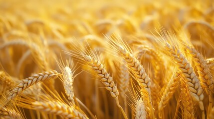 Fototapeta premium Golden Wheat Field Close-Up: Detailed View of Ripe Grain and Sunlight
