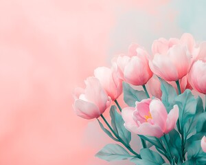 Delicate Pink Tulips on Soft Pastel Background for Bright Interiors