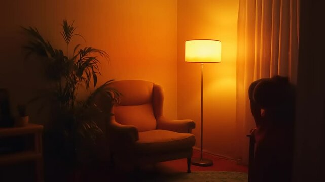 Woman Stretching with Evening Room, and Warm Light.