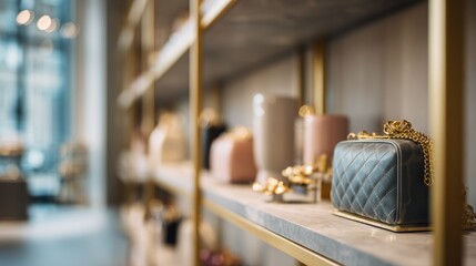 Stylish display of elegant handbags and accessories in a modern luxury boutique