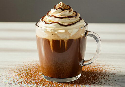 Mocha Coffee with Whipped Cream and Chocolate Drizzle