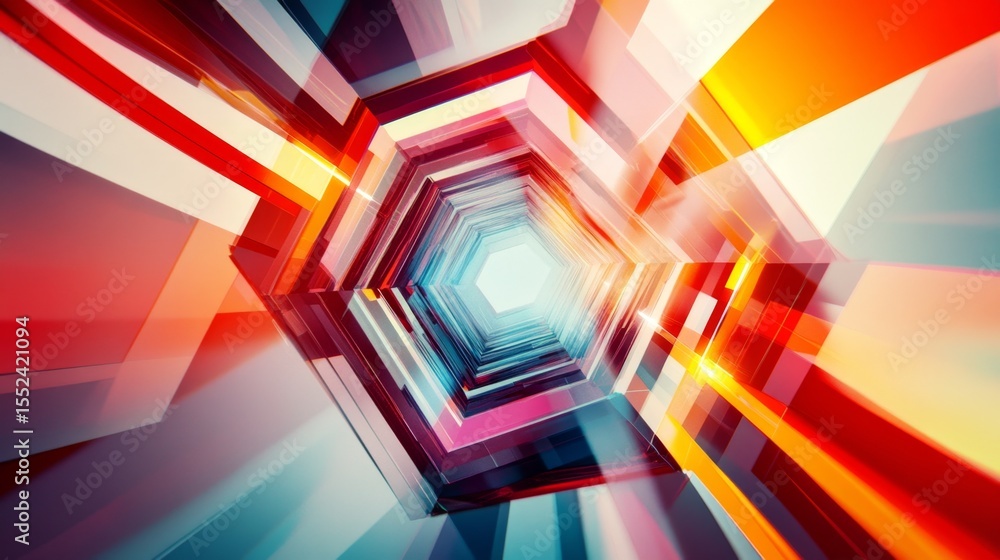 Poster creating an abstract hexagonal design digital realm graphic artwork virtual environment dynamic pers