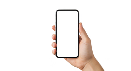 Hand Holding Modern Smartphone Mobile Phone on Transparent Background