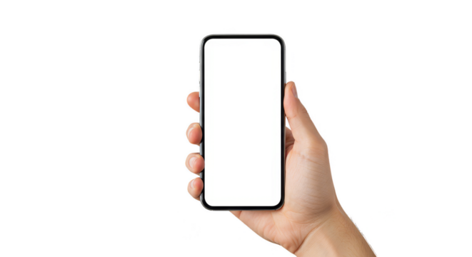 Hand Holding Modern Smartphone Mobile Phone on Transparent Background