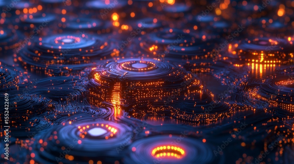 Poster illuminating machine learning model showcase in a futuristic environment with a focus on data visual