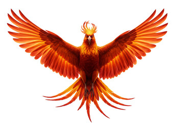 Obraz premium Illustration of a Fiery Phoenix Bird with Wings Spread on Black