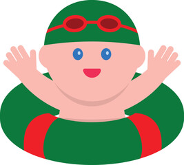 Vector illustration of a child floating in a swim ring at the pool. Perfect for summer-themed content, children's materials, vacation designs, or educational and seasonal graphics.