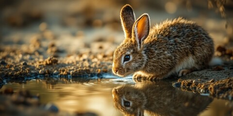 Desert Cottontail Drinks at Rio Grande Valley Water Source
