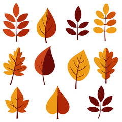 Fototapeta premium Illustration of Assorted Autumn Leaves in Red Yellow and Orange Tones