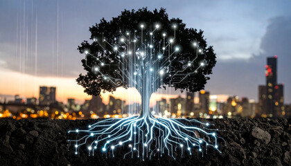 Neural Network Tree Roots. Artificial Intelligence concept. Generated Image