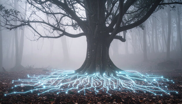 Neural Network Tree Roots. Artificial Intelligence concept. Generated Image