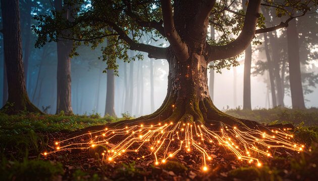 Neural Network Tree Roots. Artificial Intelligence concept. Generated Image