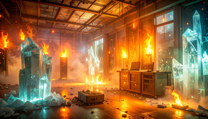 Steam rising in server room ambiance. Artificial Intelligence concept. Generated Image