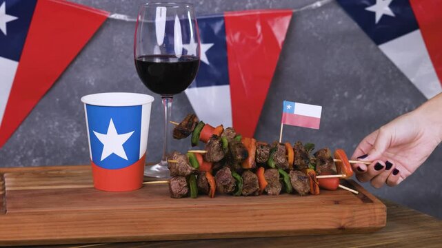 Chile Fiestas Patrias Chilean Flag Anniversary national day anticuchos wine food meat