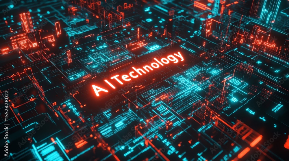 Poster exploring high-tech digital networks ai technology in a modern virtual environment