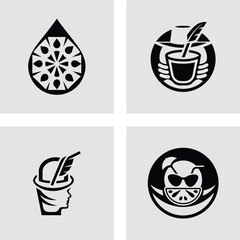 Creative Drink Logo Designs  Fresh Juice, Quill & Hat, Citrus Icons