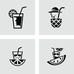 Refreshing Summer Drink Icons Pineapple, Citrus, and Sunglasses Designs