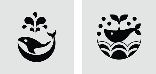 Whale Ocean Life Minimalist Vector Illustrations of Whales in Their Habitat