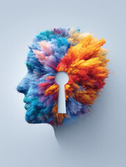 Colorful human head silhouette with keyhole shape in center, symbolizing creativity, imagination, and unlocking potential