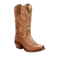 Illustration of Brown Leather Cowboy Boot Isolated on Transparent Background