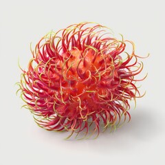 Close-up of Vibrant Rambutan Fruit with Spiky Red and Yellow Exterior on Neutral Background