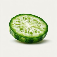 Freshly Cut Green Cucumber Slice Showcasing Intricate Patterns and Natural Textures Against Clean Background