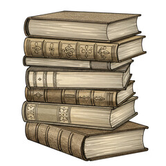 Fototapeta premium Illustration of Old Stacked Books with Antique Texture and Transparent Background
