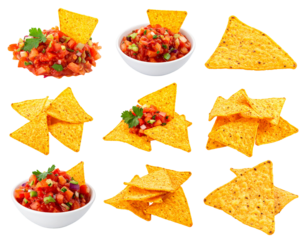 A collage of crispy tortilla chips and vibrant salsa