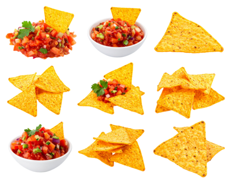 A collage of crispy tortilla chips and vibrant salsa