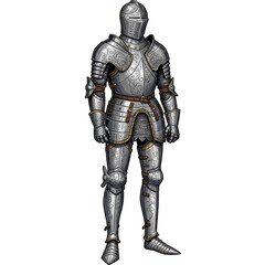 Illustration of Medieval Knight in Full Armor With Helmet in Steel