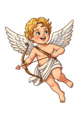 Fototapeta premium Illustration Of Cute Blond Cupid With Bow And Arrow For Valentine